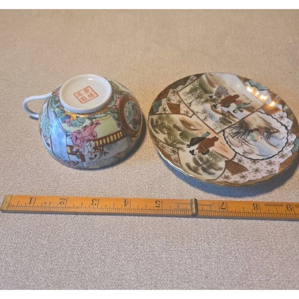 Vintage Chinese Famille Rose Eggshell Porcelain Tea Cup & Saucer Set Qianlong